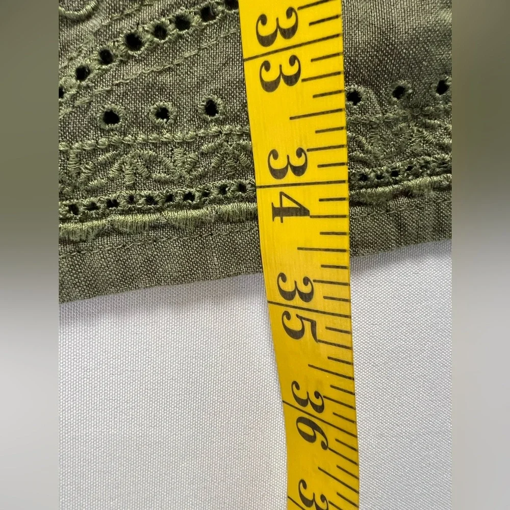 Tommy Bahama Olive Green Linen Viscose Eyelet Boho Peasant Dress - Picture 10 of 14